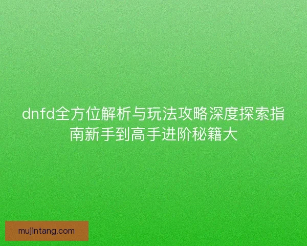 dnfd全方位解析与玩法攻略深度探索指南新手到高手进阶秘籍大